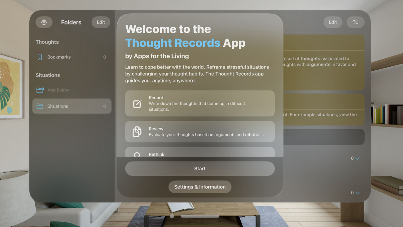 A floating Thought Records window in Apple Vision Pro.